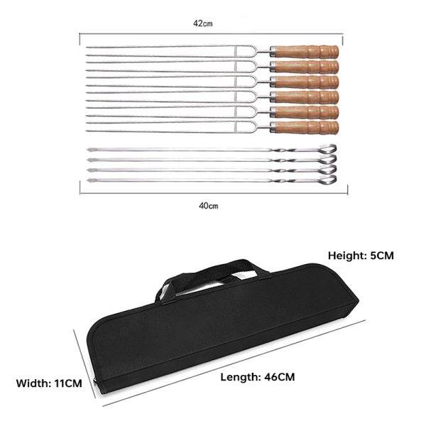 10-Piece Stainless Steel BBQ Skewers with Wood Handles  