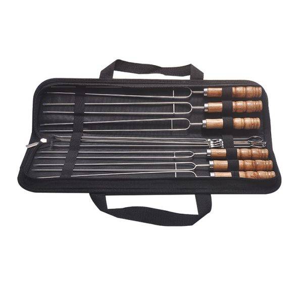 10-Piece Stainless Steel BBQ Skewers with Wood Handles  