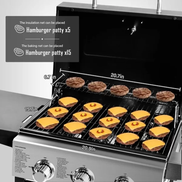 3-Burner Stainless Steel Propane Gas Grill with Foldable Shelves  