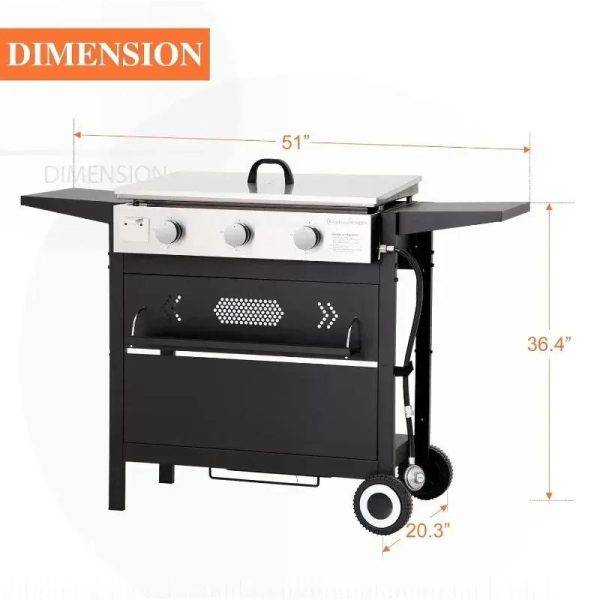 3-Burner Flat Top Propane Griddle Grill with Lid  