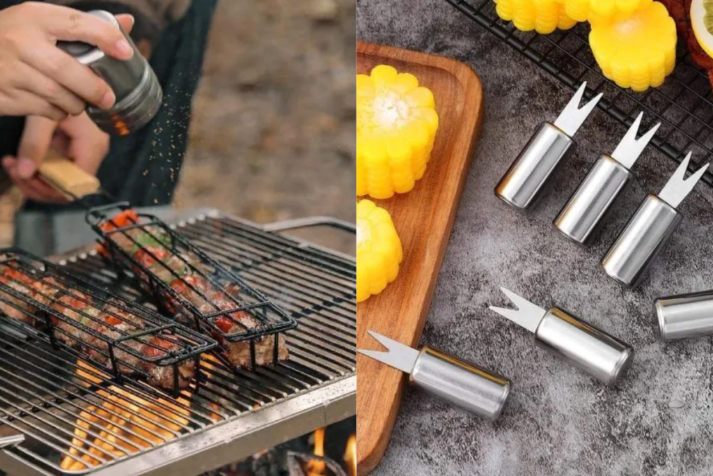 Take Grilling to the Next Level with the Premium Outdoor Wooden Handle BBQ Grill Basket and Stainless Steel Corn Cob Holders