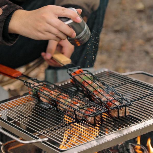 Premium Outdoor Wooden Handle BBQ Grill Basket