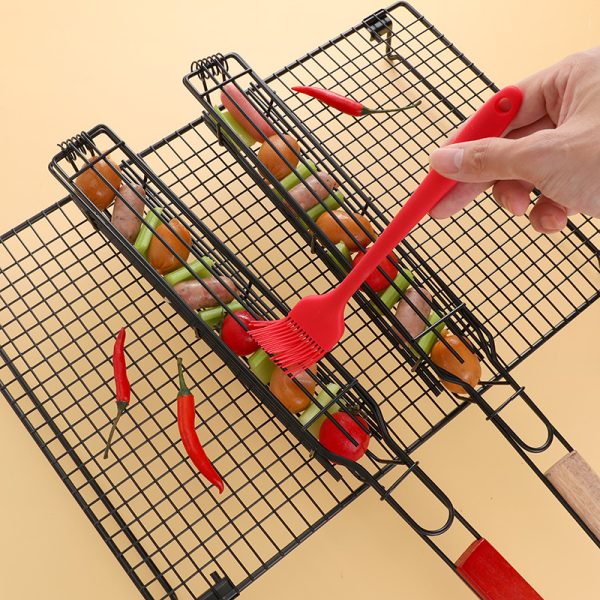 Premium Outdoor Wooden Handle BBQ Grill Basket - Image 3