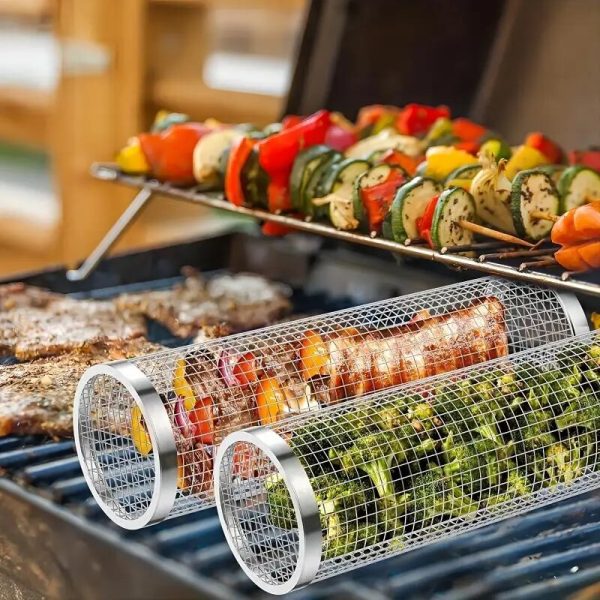 Portable Stainless Steel BBQ Grill Net & Rolling Basket - Image 4
