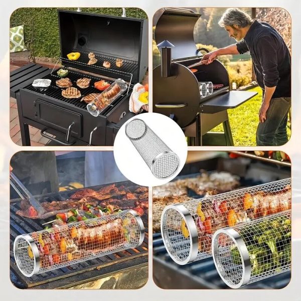 Portable Stainless Steel BBQ Grill Net & Rolling Basket - Image 3