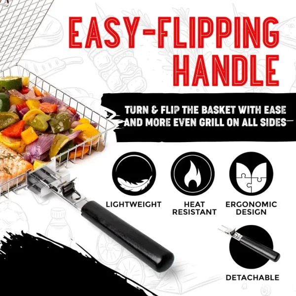 Large Stainless Steel Folding Grill Basket - Image 3