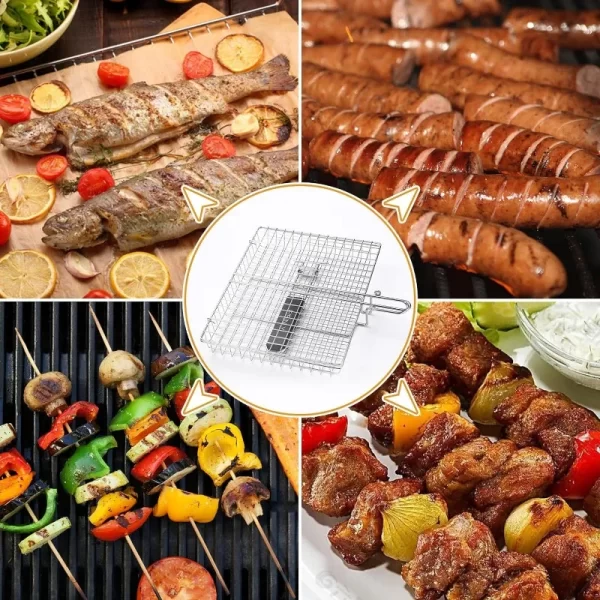 Large Stainless Steel Folding Grill Basket - Image 6