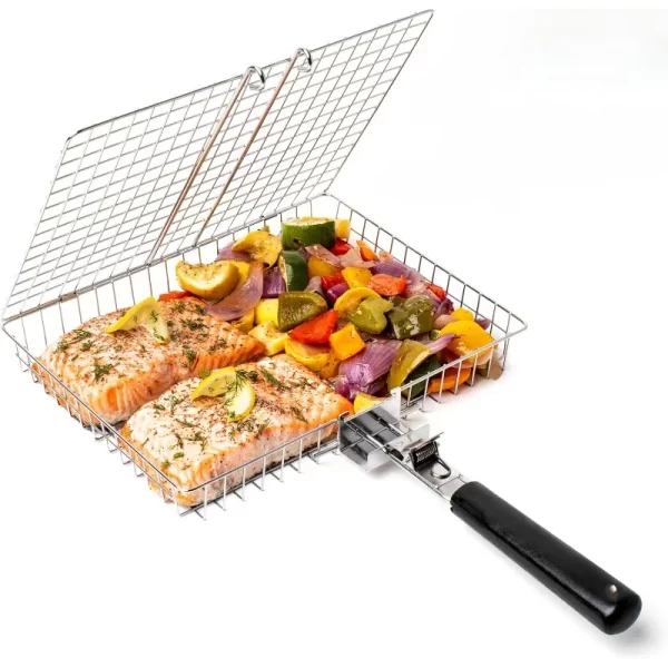 Large Stainless Steel Folding Grill Basket - Image 7