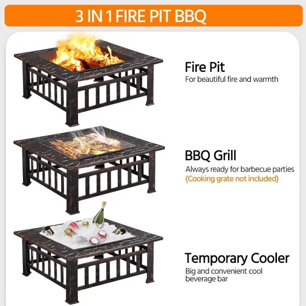 32-Inch Square Metal Fire Pit Table - Image 4