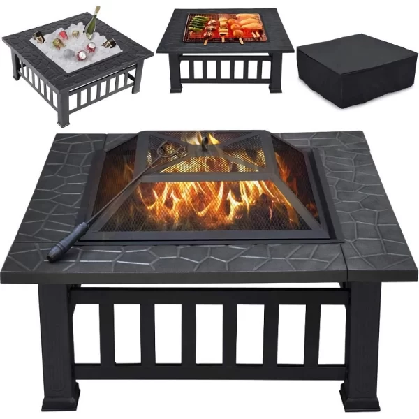 32-Inch Square Metal Fire Pit Table