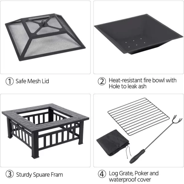 32-Inch Square Metal Fire Pit Table - Image 5