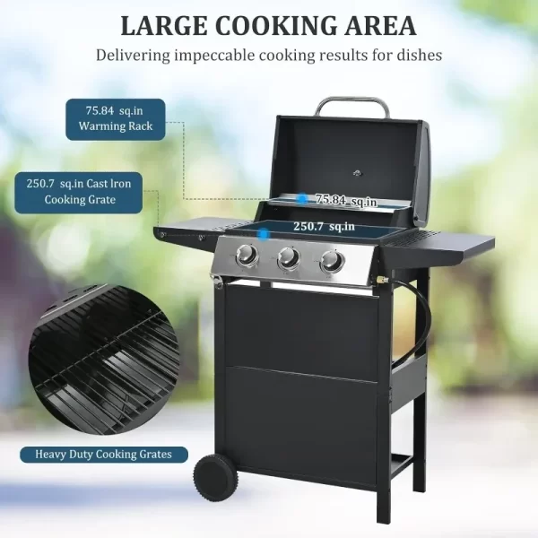 3-Burner Propane Gas BBQ Grill - Image 2