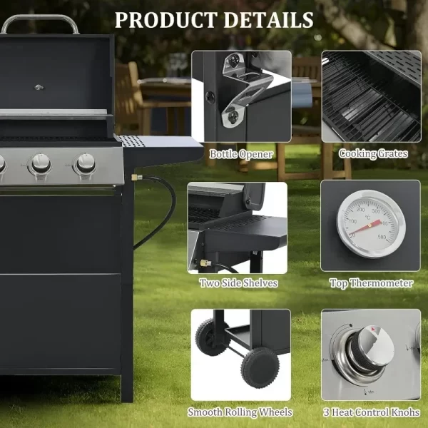 3-Burner Propane Gas BBQ Grill - Image 3