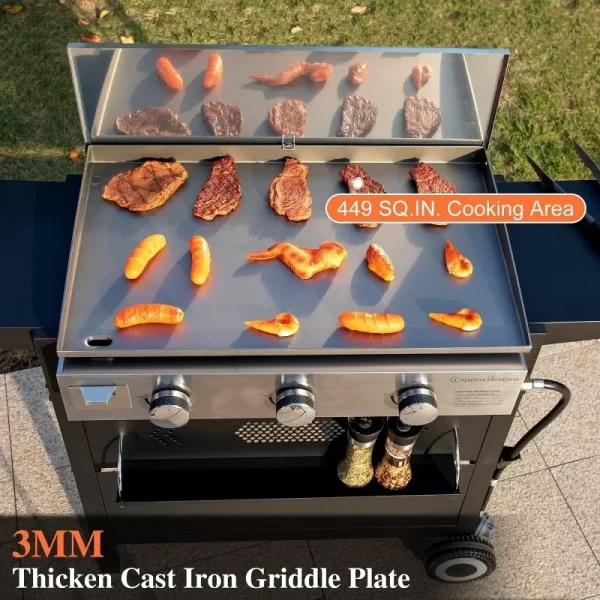 3-Burner Flat Top Propane Griddle Grill with Lid - Image 4