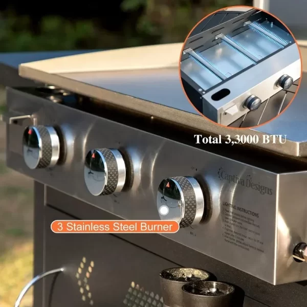 3-Burner Flat Top Propane Griddle Grill with Lid - Image 5