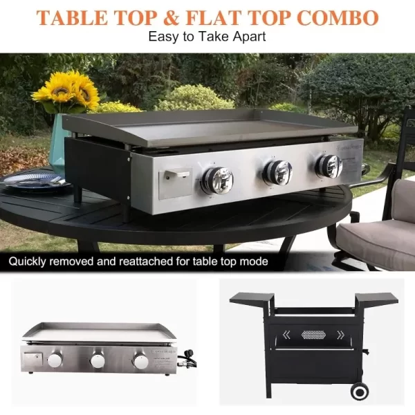 3-Burner Flat Top Propane Griddle Grill with Lid - Image 3