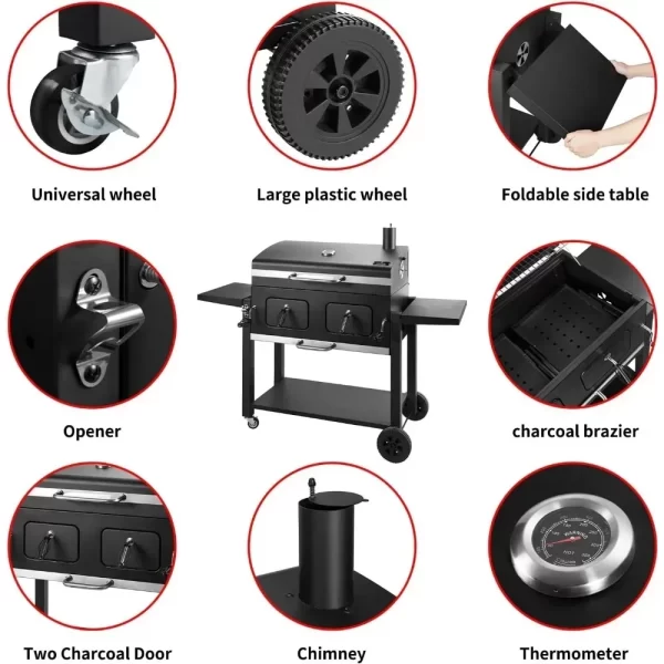 Extra Large Charcoal Grill with Adjustable Trays, Ideal for Backyard BBQs and Camping - Image 4