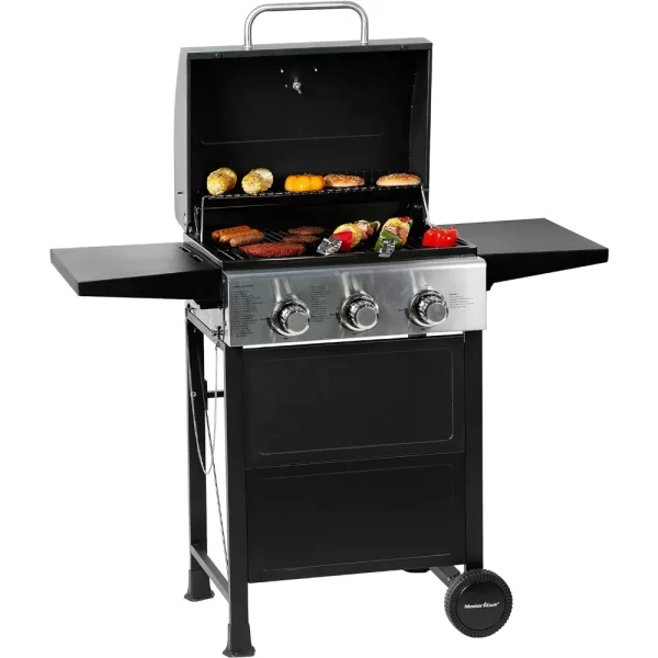 3-Burner Stainless Steel Propane Gas Grill with Foldable Shelves - Image 5