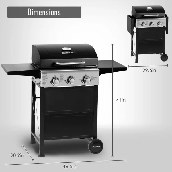 3-Burner Stainless Steel Propane Gas Grill with Foldable Shelves - Image 6
