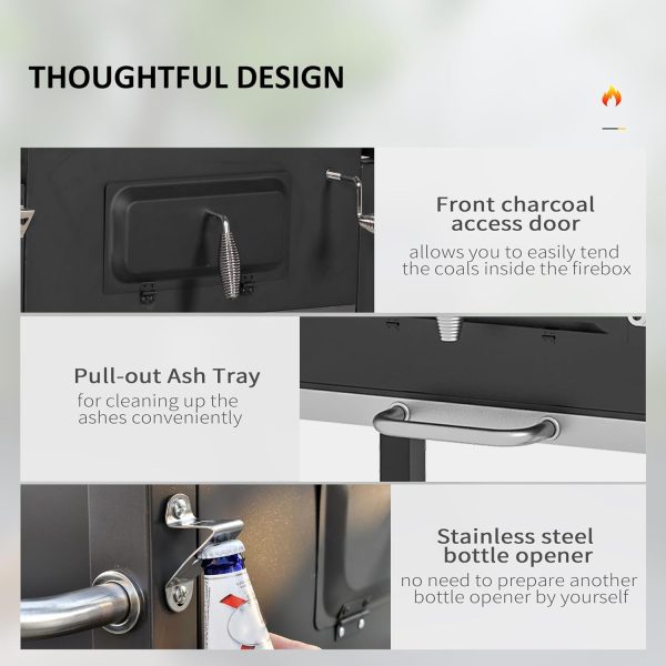 Portable Charcoal BBQ Grill with Side Table and Storage Shelf - Image 5