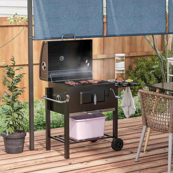 Portable Charcoal BBQ Grill with Side Table and Storage Shelf - Image 2