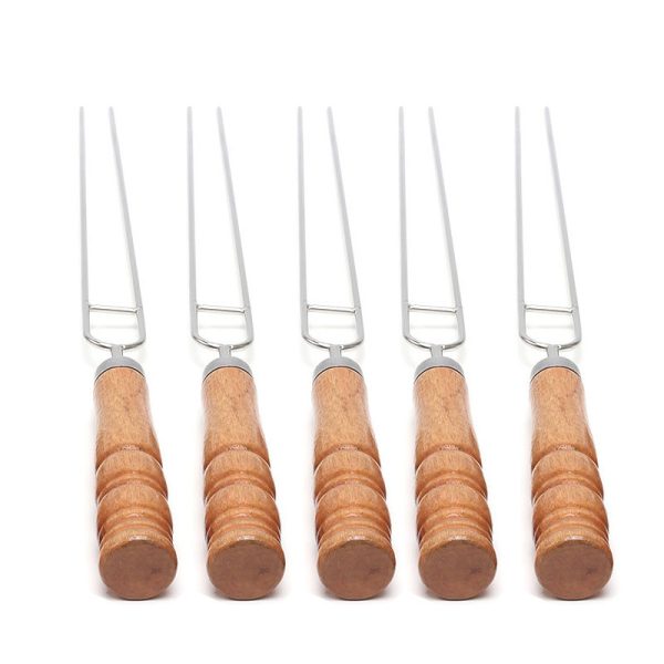 10-Piece Stainless Steel BBQ Skewers with Wood Handles - Image 5