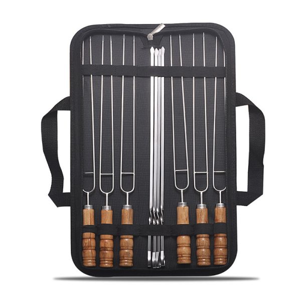10-Piece Stainless Steel BBQ Skewers with Wood Handles - Image 2