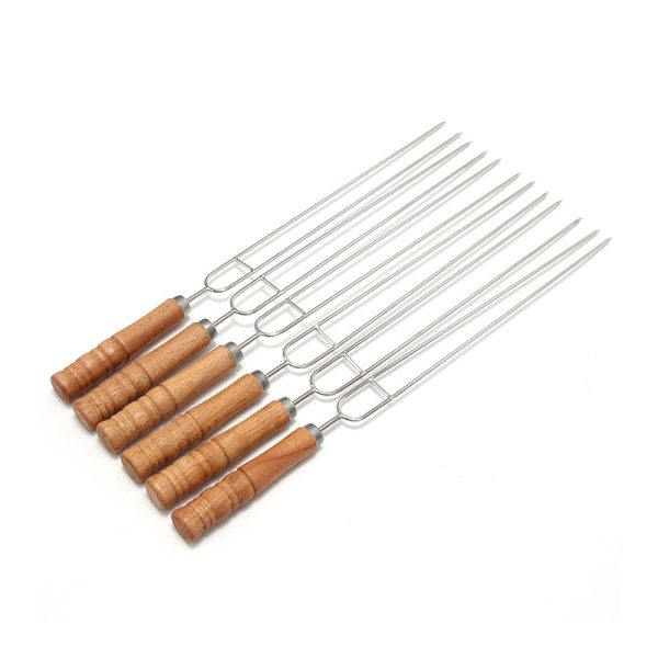 10-Piece Stainless Steel BBQ Skewers with Wood Handles - Image 6