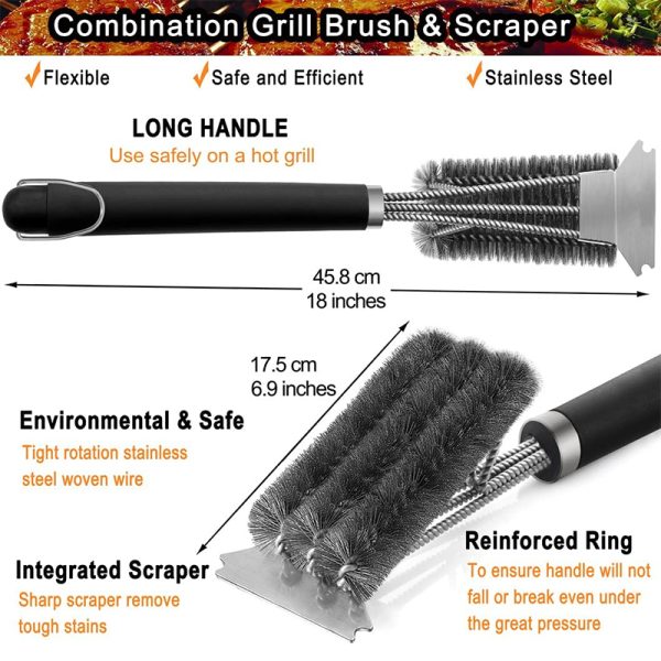 18-Inch Grill Brush and Scraper with Deluxe Handle - Image 4